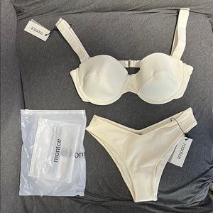 Montce Cream Ribbed Bikini Set